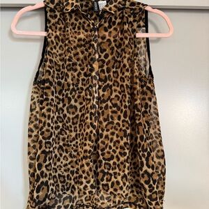 Leopard Print Sleeveless Blouse, Size 2